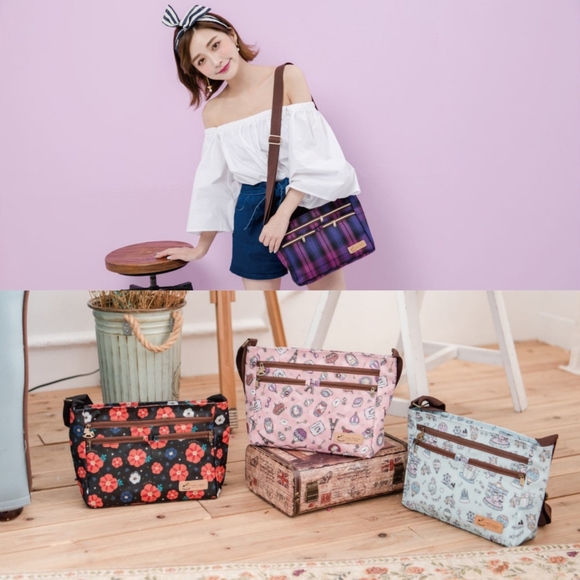 Waterproof Plaid Five Zipper Crossbody Shoulder Purse - Picture 5 of 8